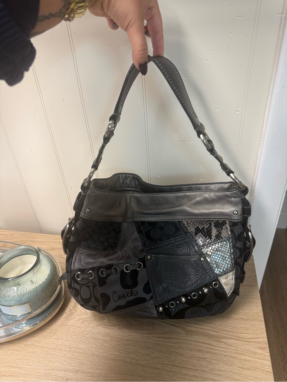 Coach vintage y2k Patchwork Signature Shoulder Bag in Black